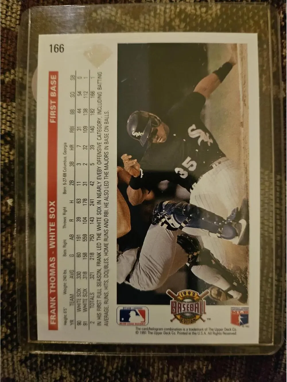 1992 Upper Deck #166 White Sox HOF Frank Thomas Baseball Card